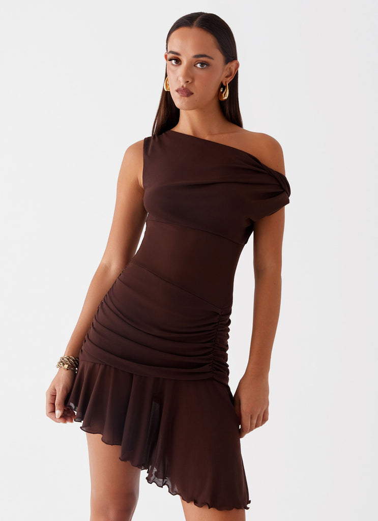 Fernleigh One Shoulder Mini Dress - Chocolate Peppermayo Fernleigh One Shoulder Mini Dress - Chocolate Peppermayo