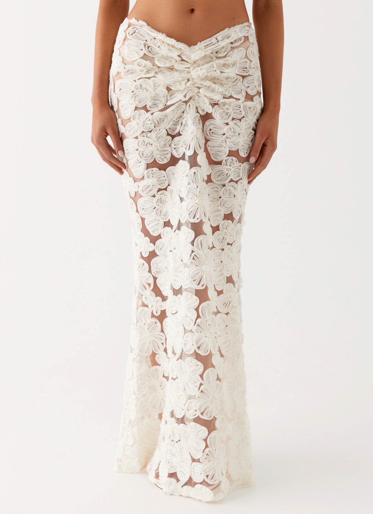 Womens Fiorella Floret Maxi Skirt in the colour Ivory in front of a light grey background