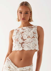 Womens Fiorella Floret Top in the colour Ivory in front of a light grey background