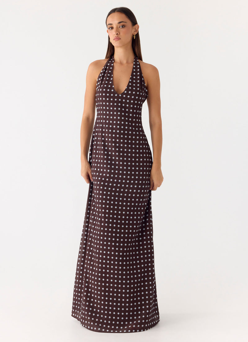 Float Away Maxi Dress - Chocolate Blue Dot