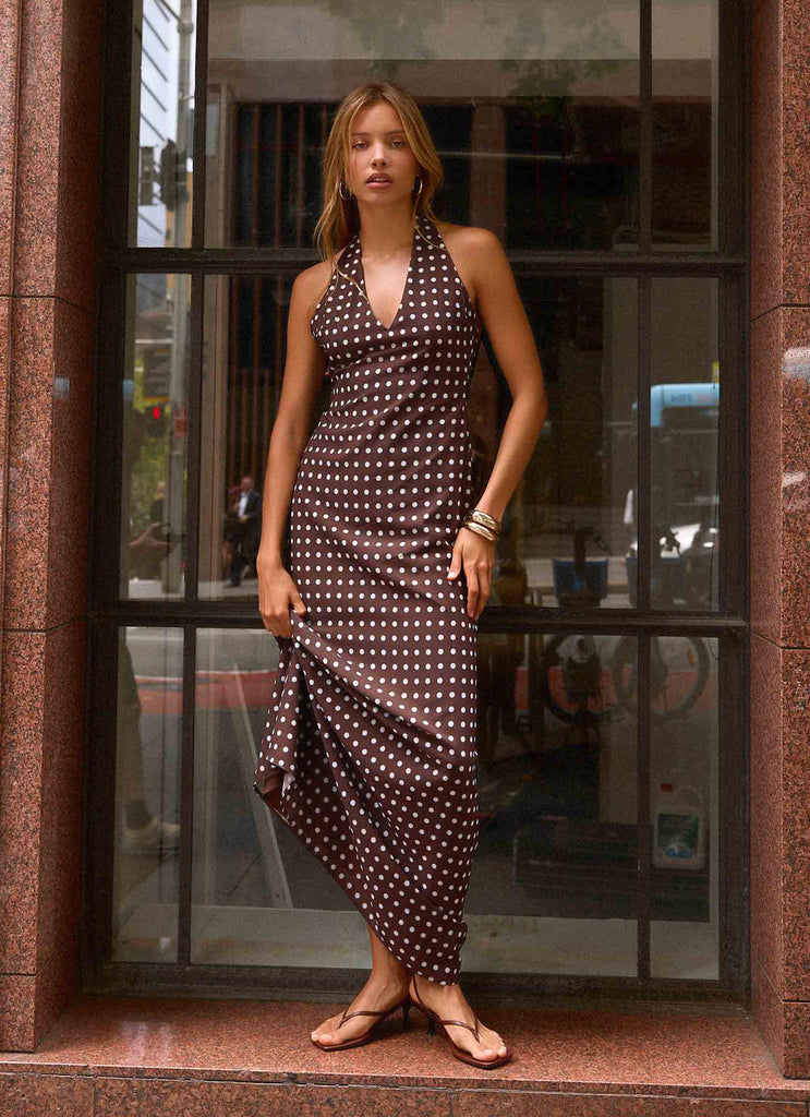 Float Away Maxi Dress - Chocolate Blue Dot