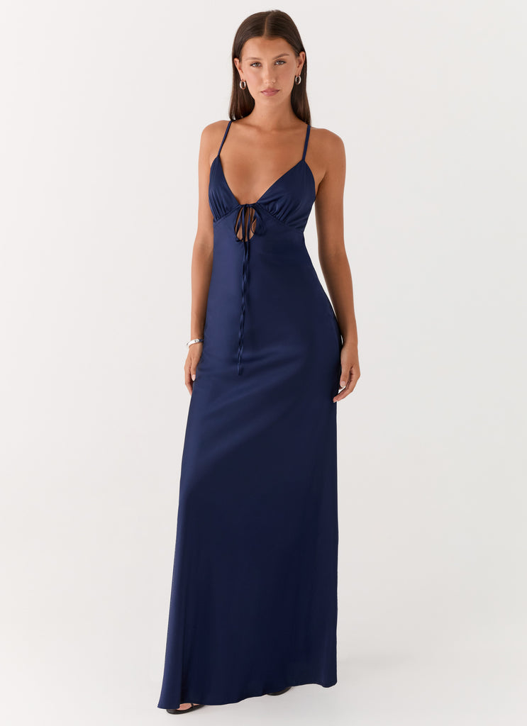 Flora Satin Maxi Dress - Navy