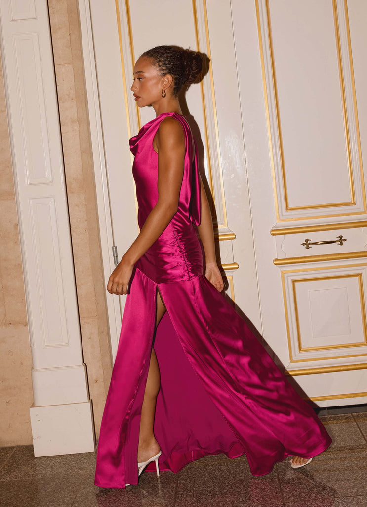 fuschia silk dress Fuchsia Midi Silk Dress L / Fuchsia