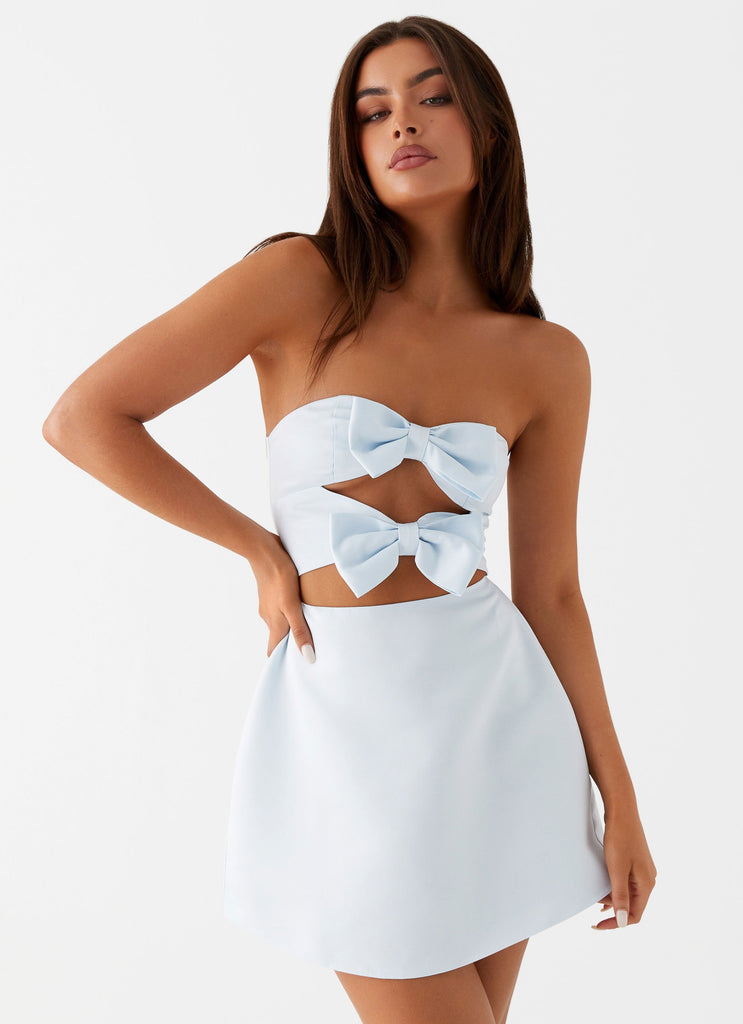 blue mini dress with bow Sassy Shortcake Showtime Dress