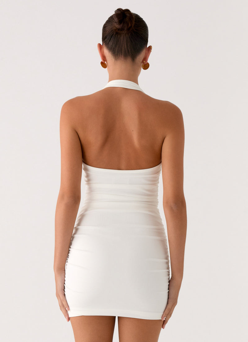 Gloves Up Halter Mini Dress - White