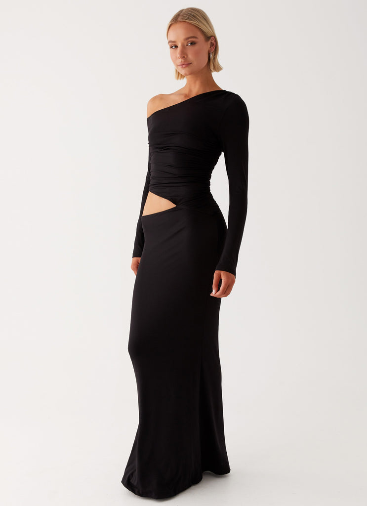 Womens Good Vibrations Maxi Dress in the colour Black in front of a light grey background