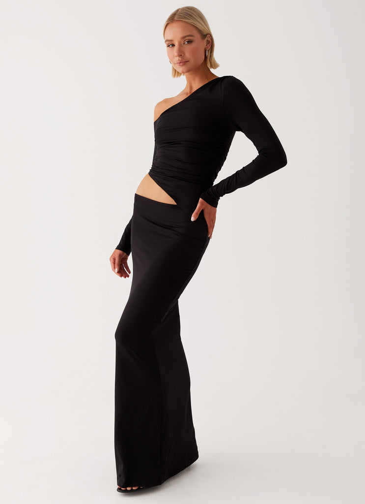 Womens Good Vibrations Maxi Dress in the colour Black in front of a light grey background