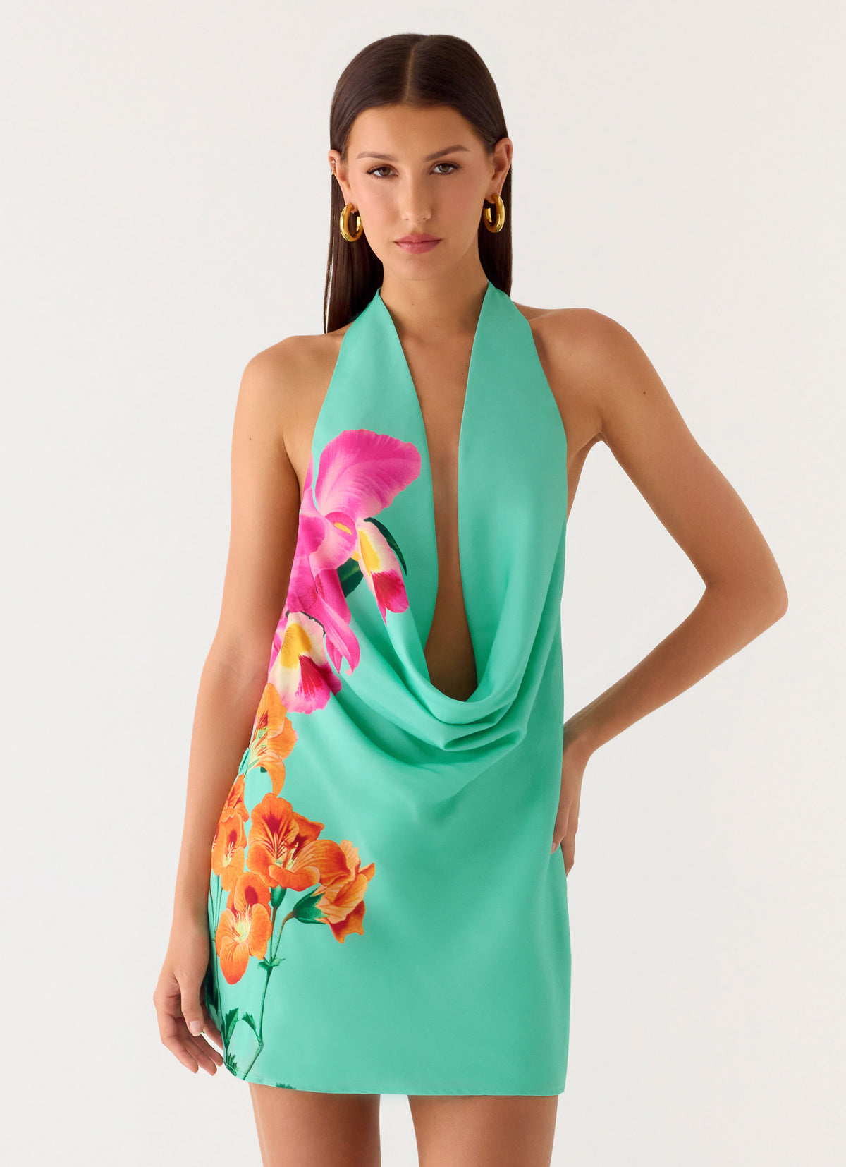 Halia Cowl Mini Dress - Jungle Bloom