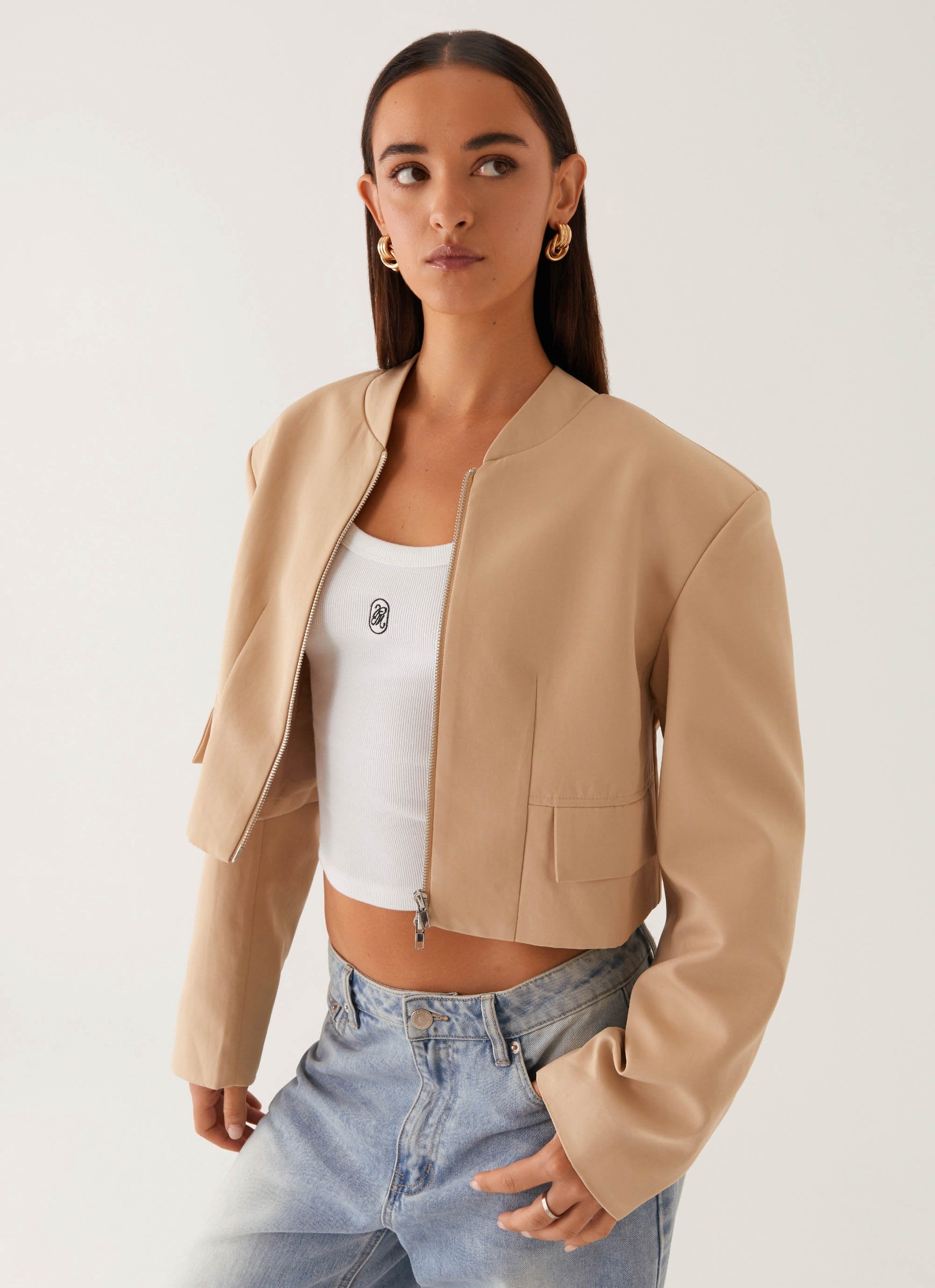 Halyn Cropped Bomber Jacket Brown Peppermayo halyn-cropped-bomber-jacket-brown-peppermayo