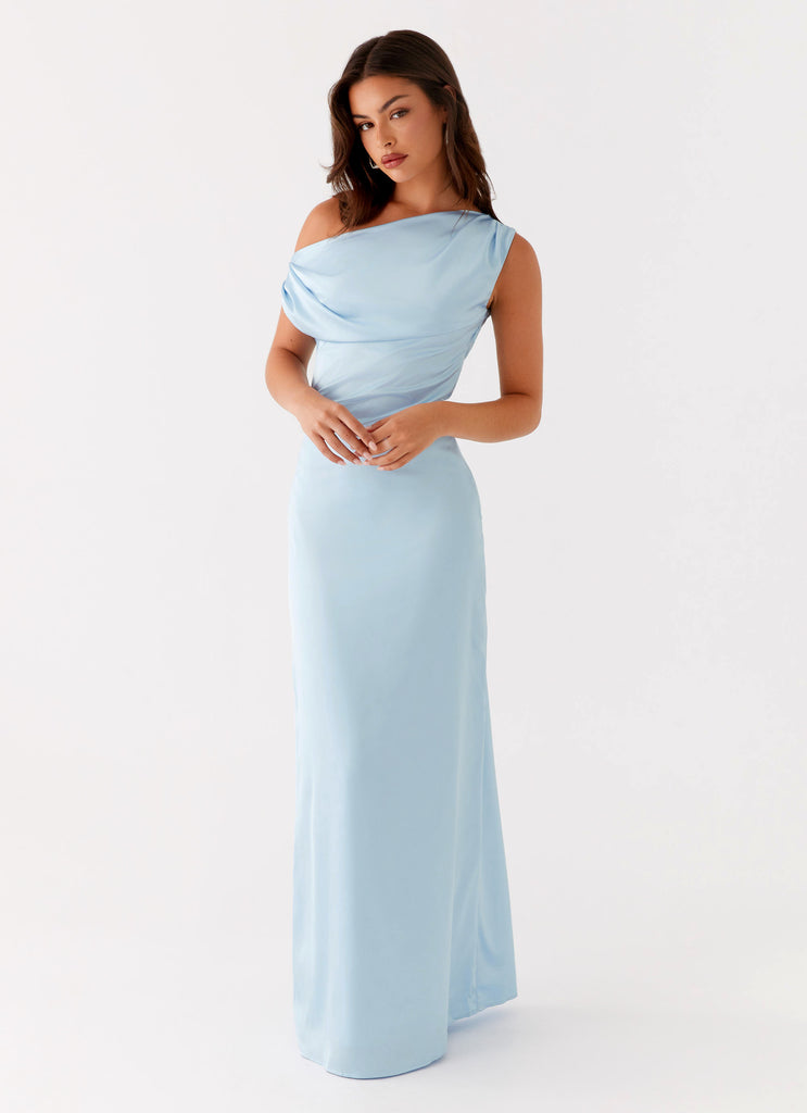 sea glass blue maxi dress casual Heart Of Glass Satin Maxi Dress
