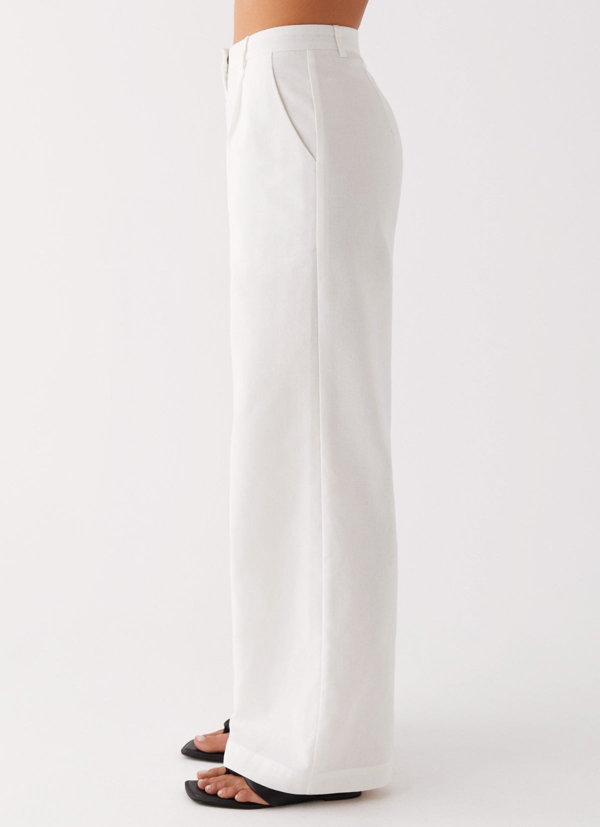 Womens Heatwave Linen Wide Leg Pants in the colour White in front of a light grey background