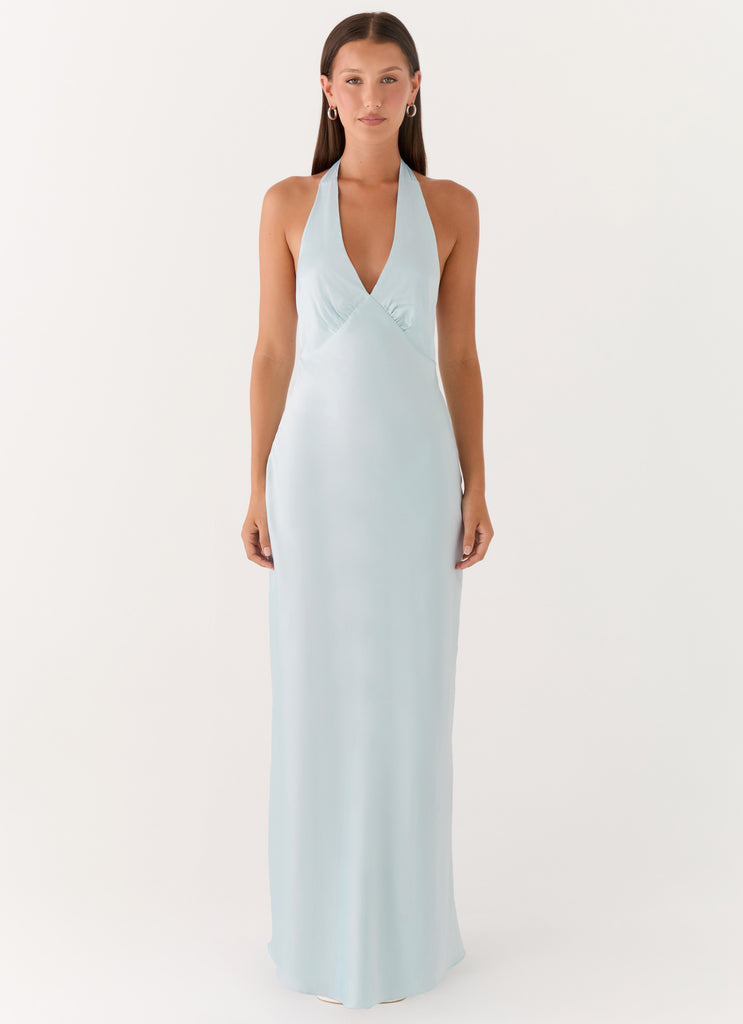 Heavy Hearted Satin Maxi Dress - Ice Blue