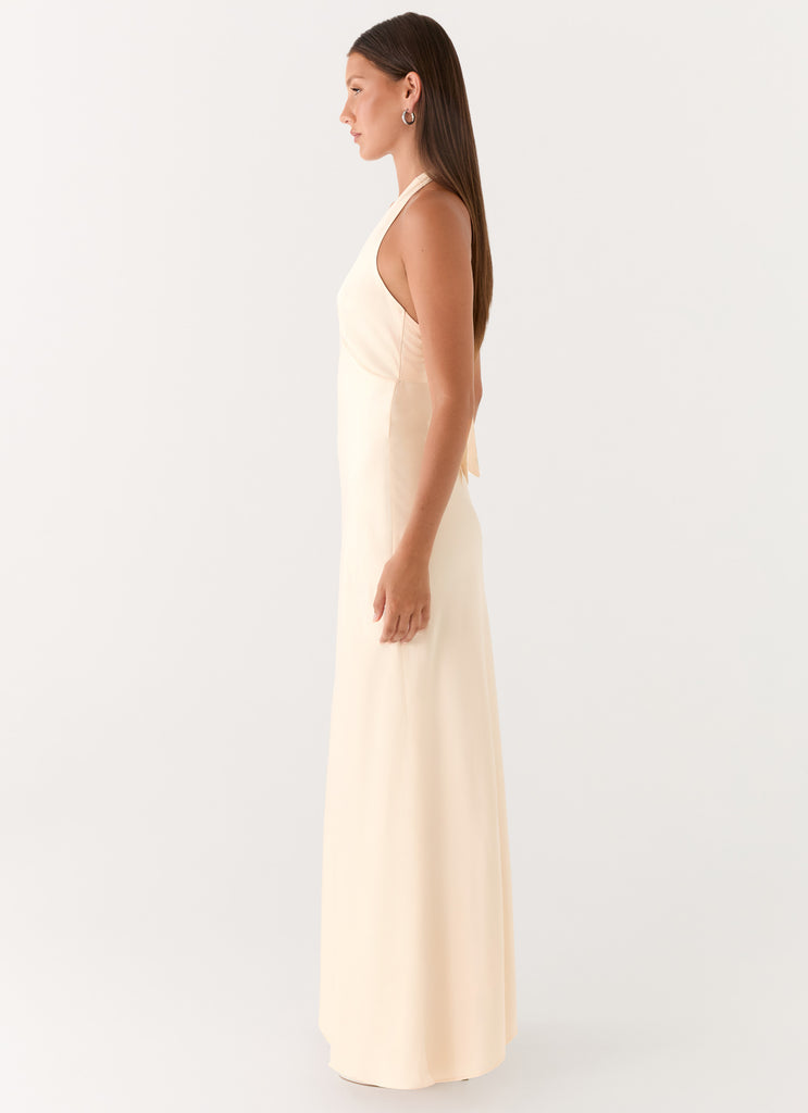 Heavy Hearted Satin Maxi Dress - Pearl