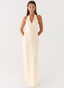 Heavy Hearted Satin Maxi Dress - Pearl