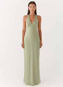 Heavy Hearted Satin Maxi Dress - Sage