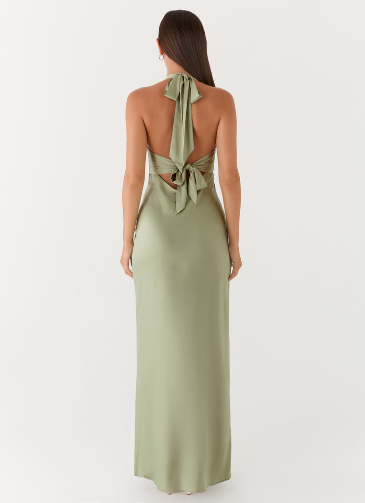 Heavy Hearted Satin Maxi Dress - Sage
