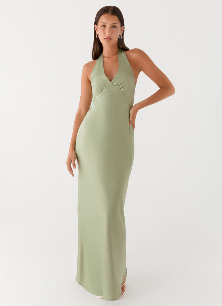 Heavy Hearted Satin Maxi Dress - Sage