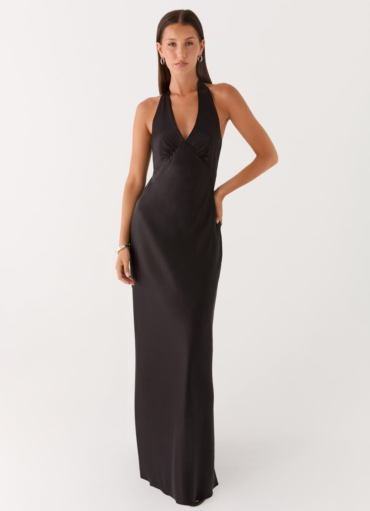 Heavy Hearted Satin Maxi Dress - Black Peppermayo Heavy Hearted Satin Maxi Dress - Black Peppermayo