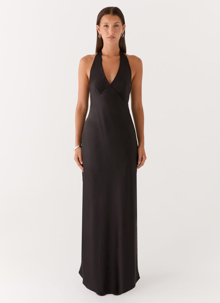Heavy Hearted Satin Maxi Dress - Black