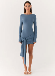Holiday Scene Mini Dress - Coastal Blue