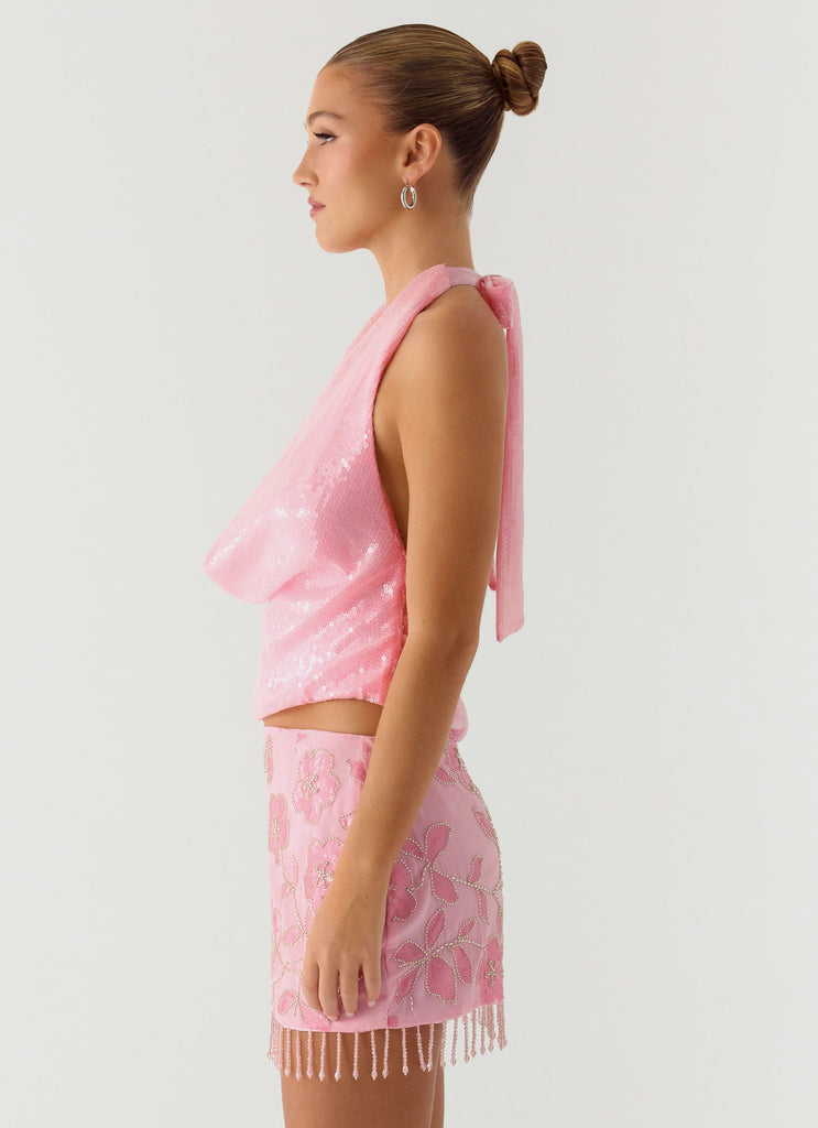 Hollie Sequin Cowl Top - Pink