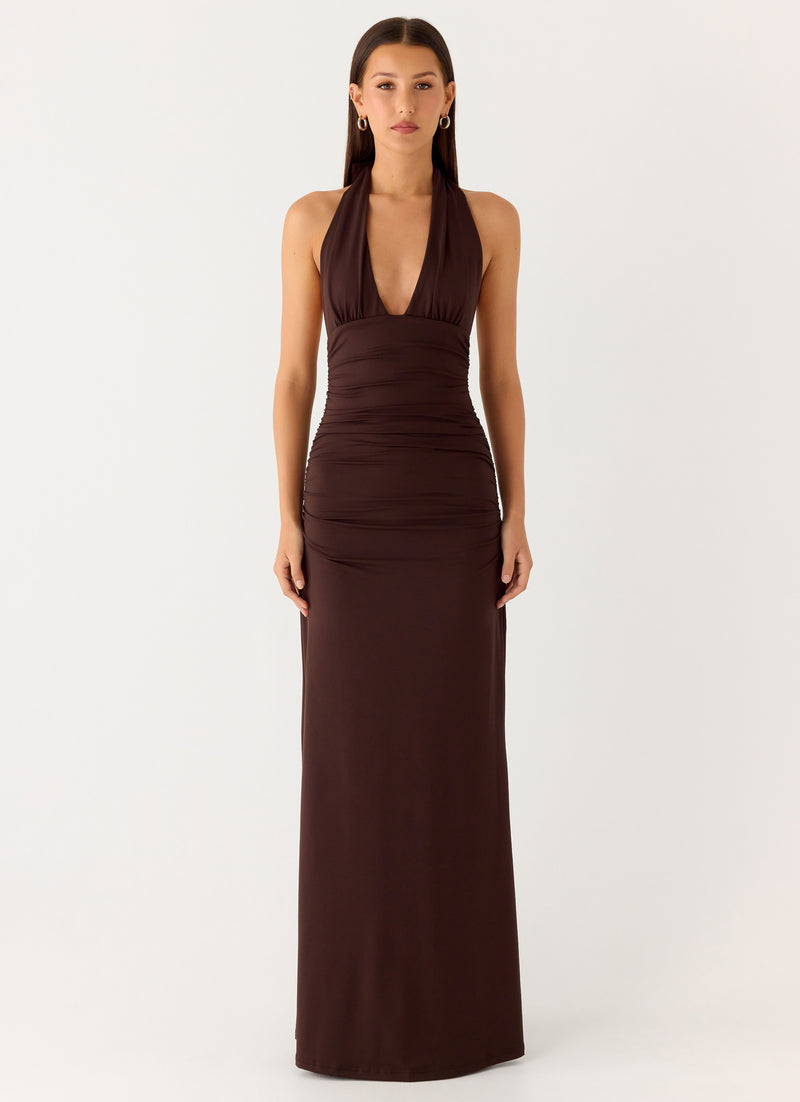 Ilaria Halter Maxi Dress - Chocolate