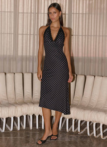 Illuminate Halter Midi Dress - Black Polkadot