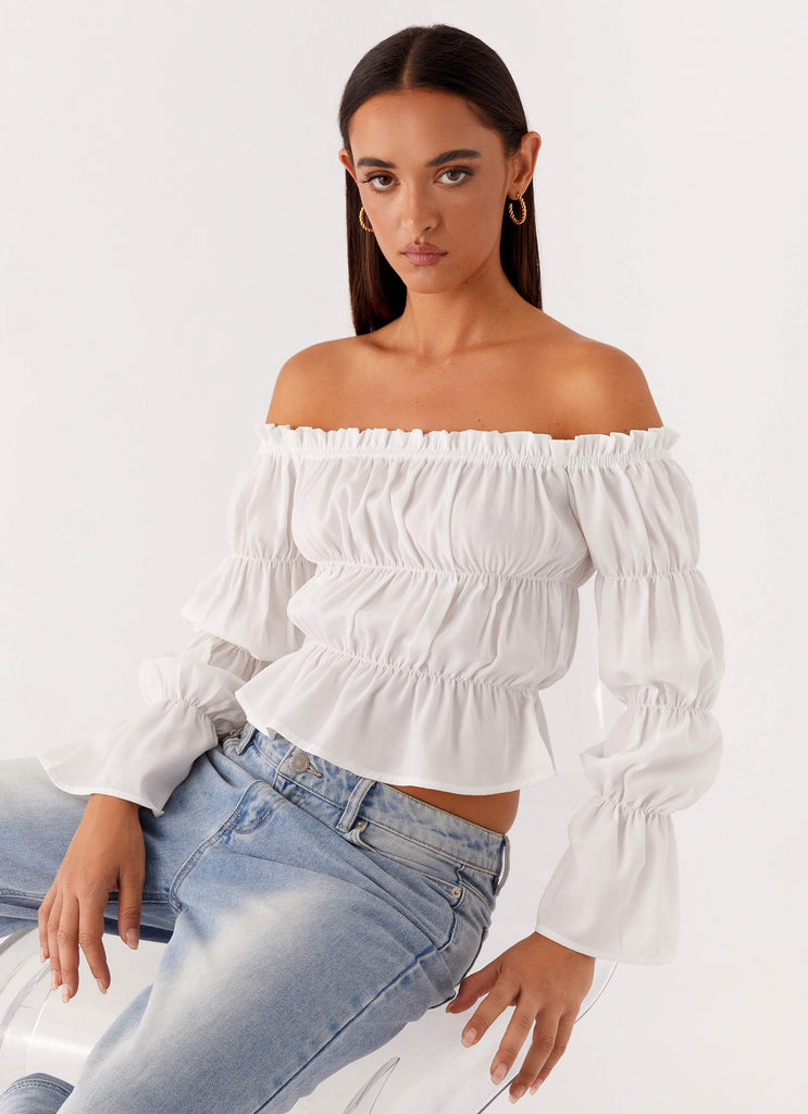 Imara Ruched Long Sleeve Top - Ivory