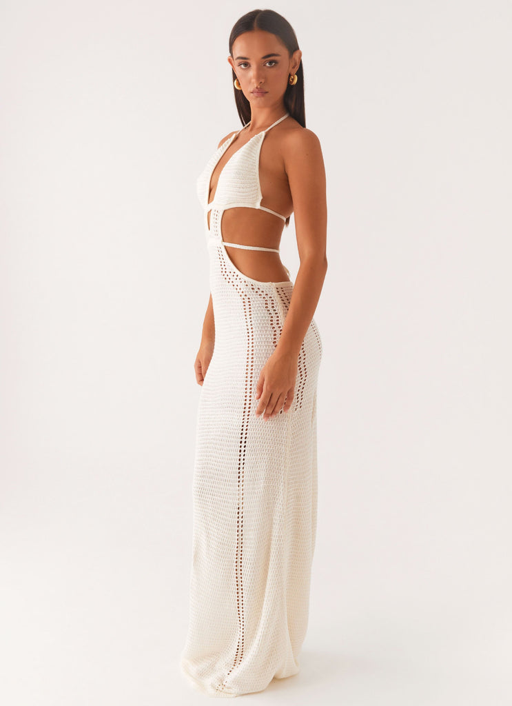 In Motion Cut Out Crochet Maxi Dress - White Peppermayo In Motion Cut Out Crochet Maxi Dress - White Peppermayo