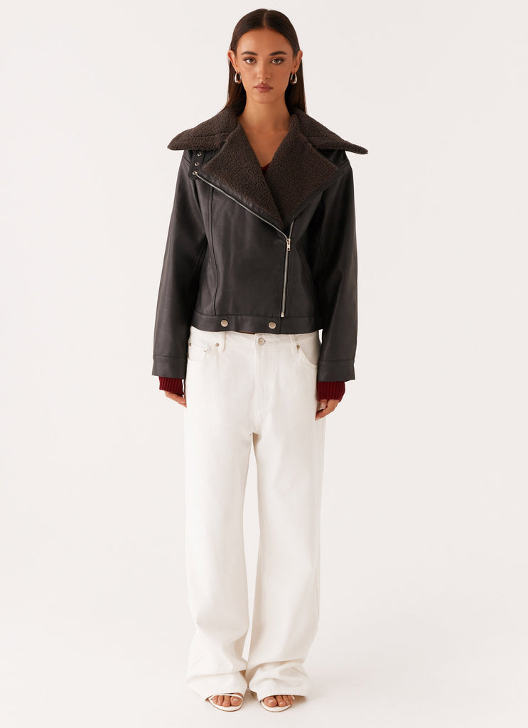 Inka PU Leather Shearling Jacket - Charcoal