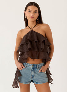 Inna Frill Halter Top - Chocolate