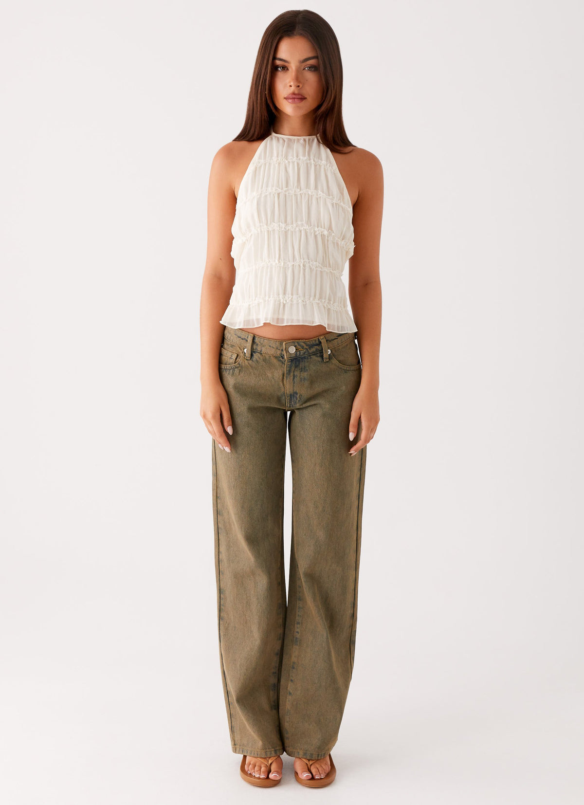Jaiden Low Rise Denim Jeans - Brown Sand Wash