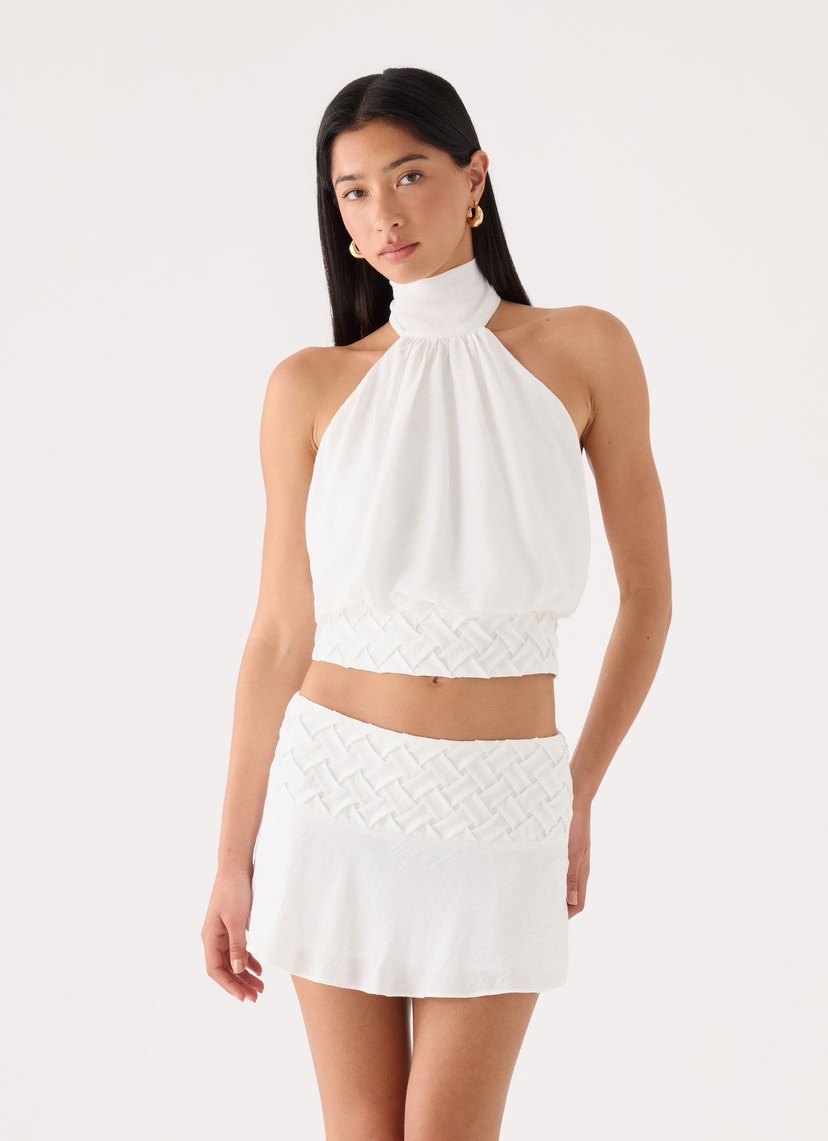 Jenna Crinkle Mini Skirt - White