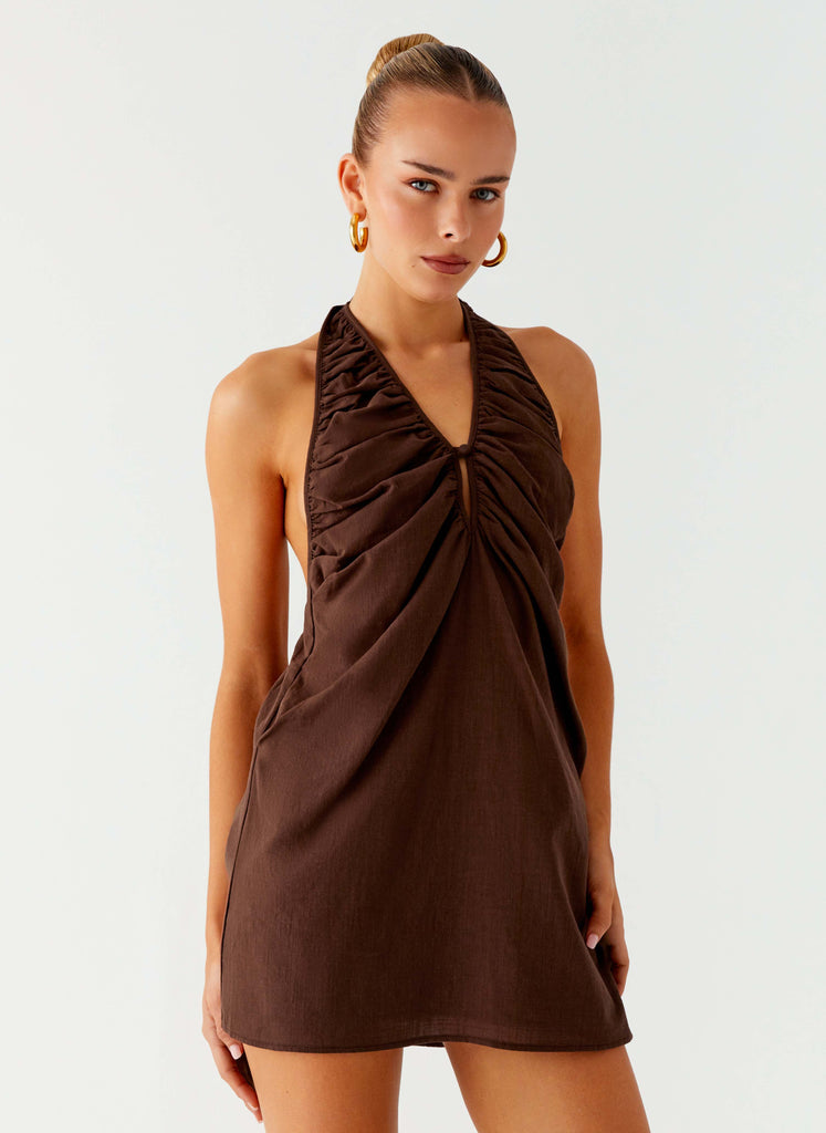 Jepsen Cotton Halter Mini Dress - Chocolate Peppermayo Jepsen Cotton Halter Mini Dress - Chocolate Peppermayo