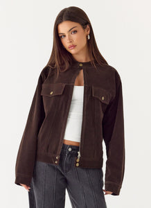 Jeremy Faux Suede Biker Jacket - Dark Chocolate