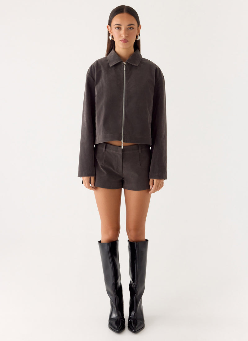 Jeremy Faux Suede Shorts - Tan Grey