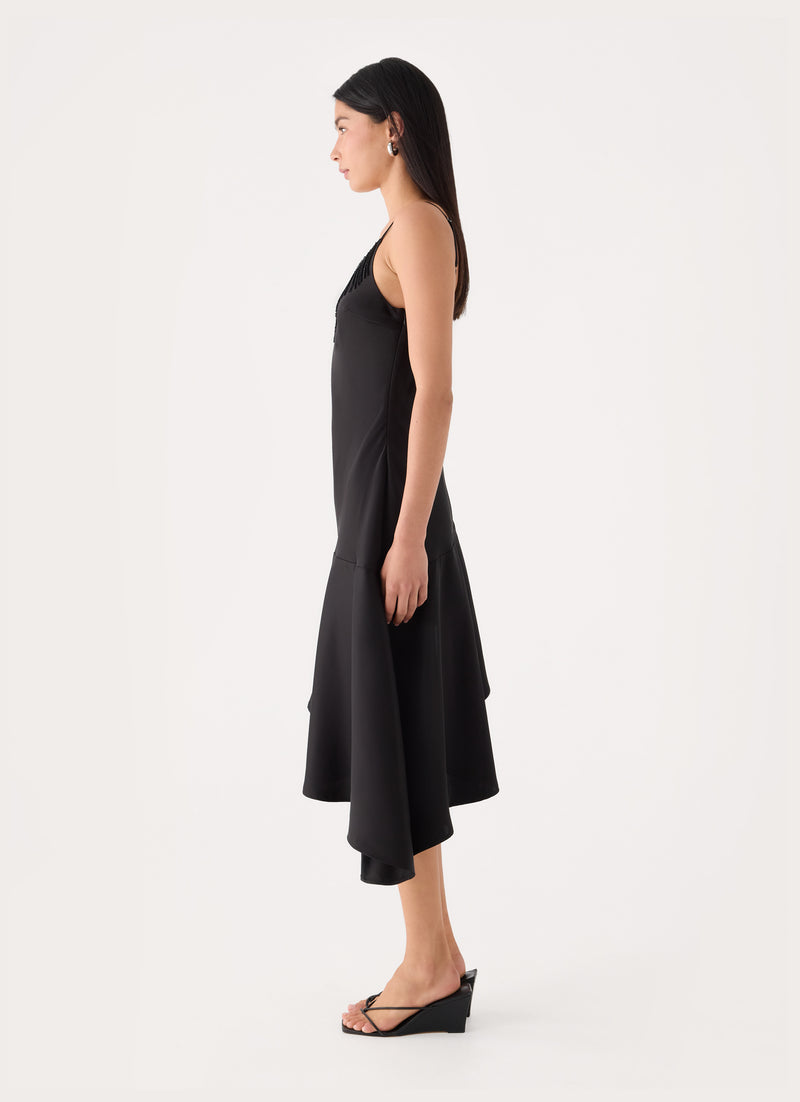 Julienna Satin Midi Dress - Black