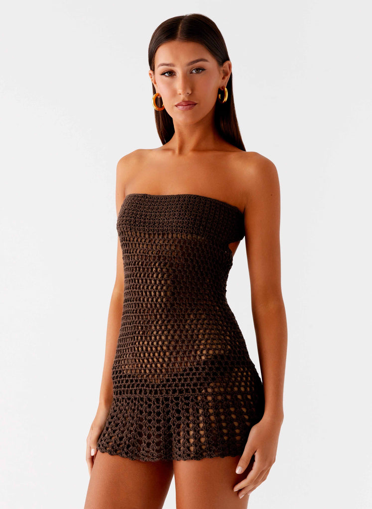 Kaiane Strapless Crochet Mini Dress - Chocolate Peppermayo Kaiane Strapless Crochet Mini Dress - Chocolate Peppermayo