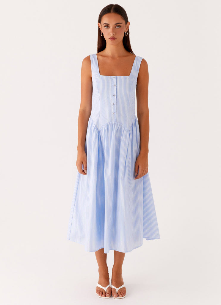 Kalina Midi Dress - Blue White Stripe