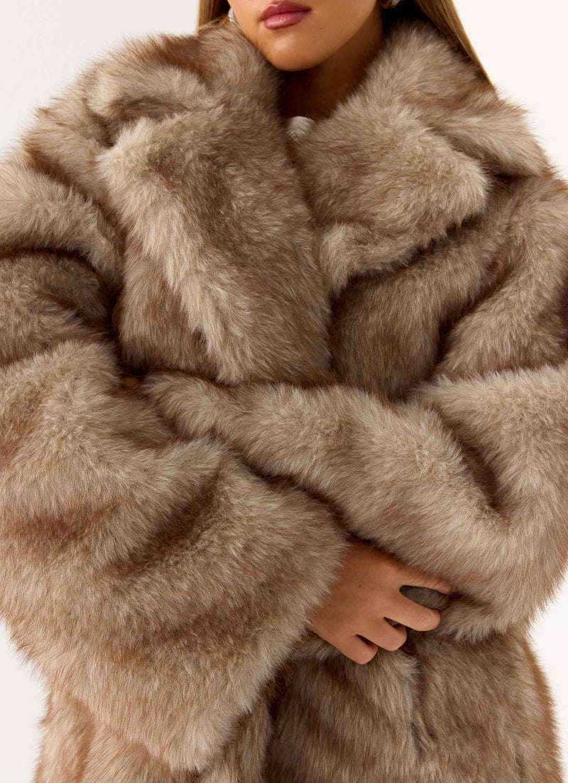 Kamil Faux Fur Maxi Coat - Tan Beige