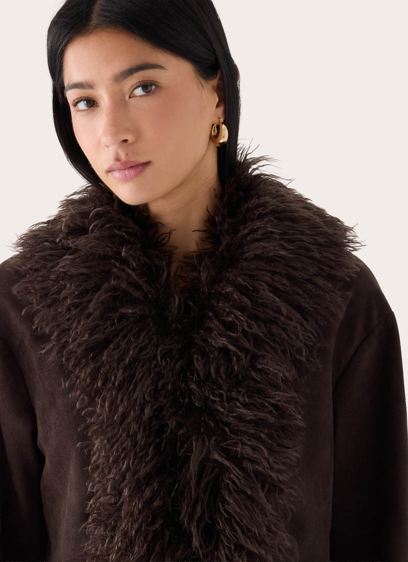 Kamsy Fur Trim Coat - Chocolate