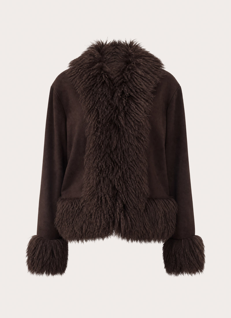 Kamsy Fur Trim Coat - Chocolate