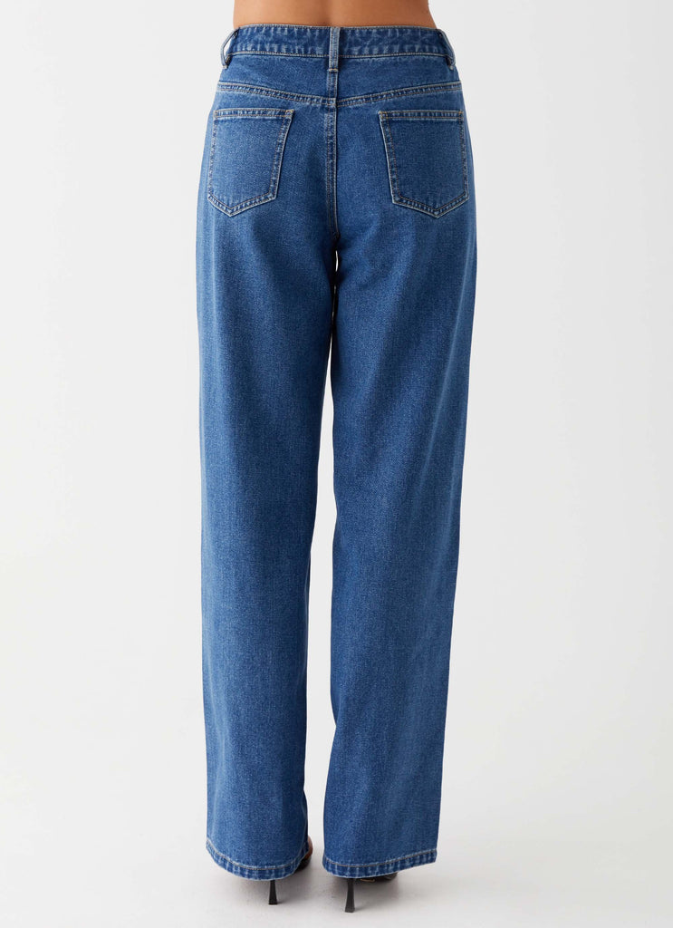 Womens Keanna Low Rise Jeans in the colour Indigo in front of a light grey background