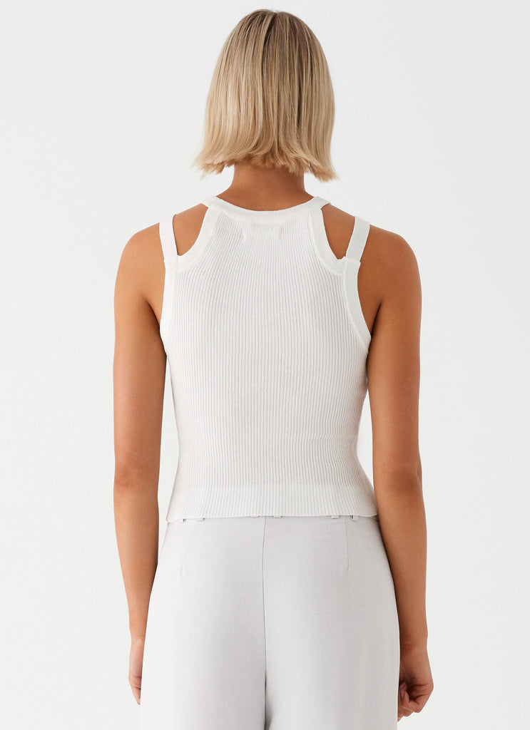 Womens Keeley Racer Top in the colour White in front of a light grey background