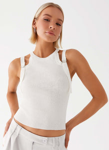 Womens Keeley Racer Top in the colour White in front of a light grey background