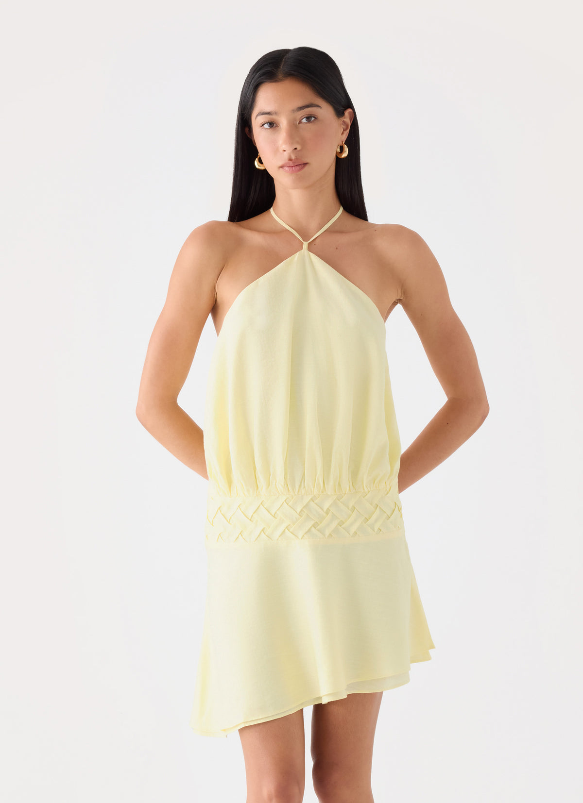 Keep It Secret Crinkle Mini Dress - Baby Yellow
