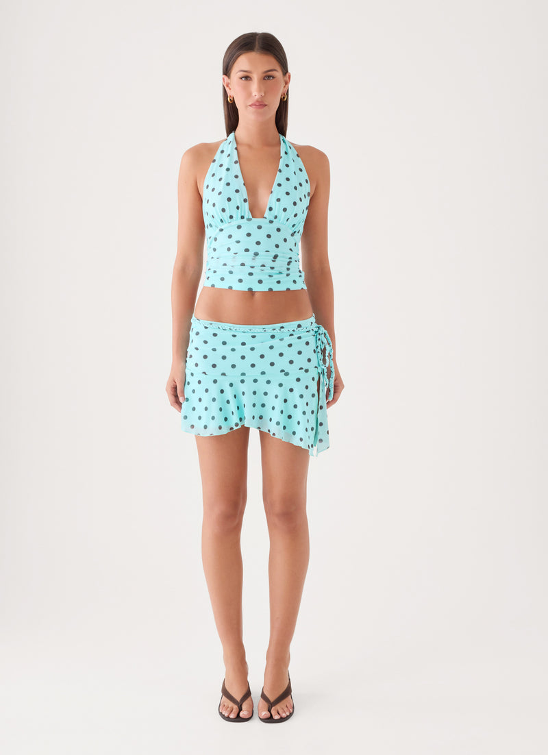 Kerrie Halter Top - Aqua Polka Dot