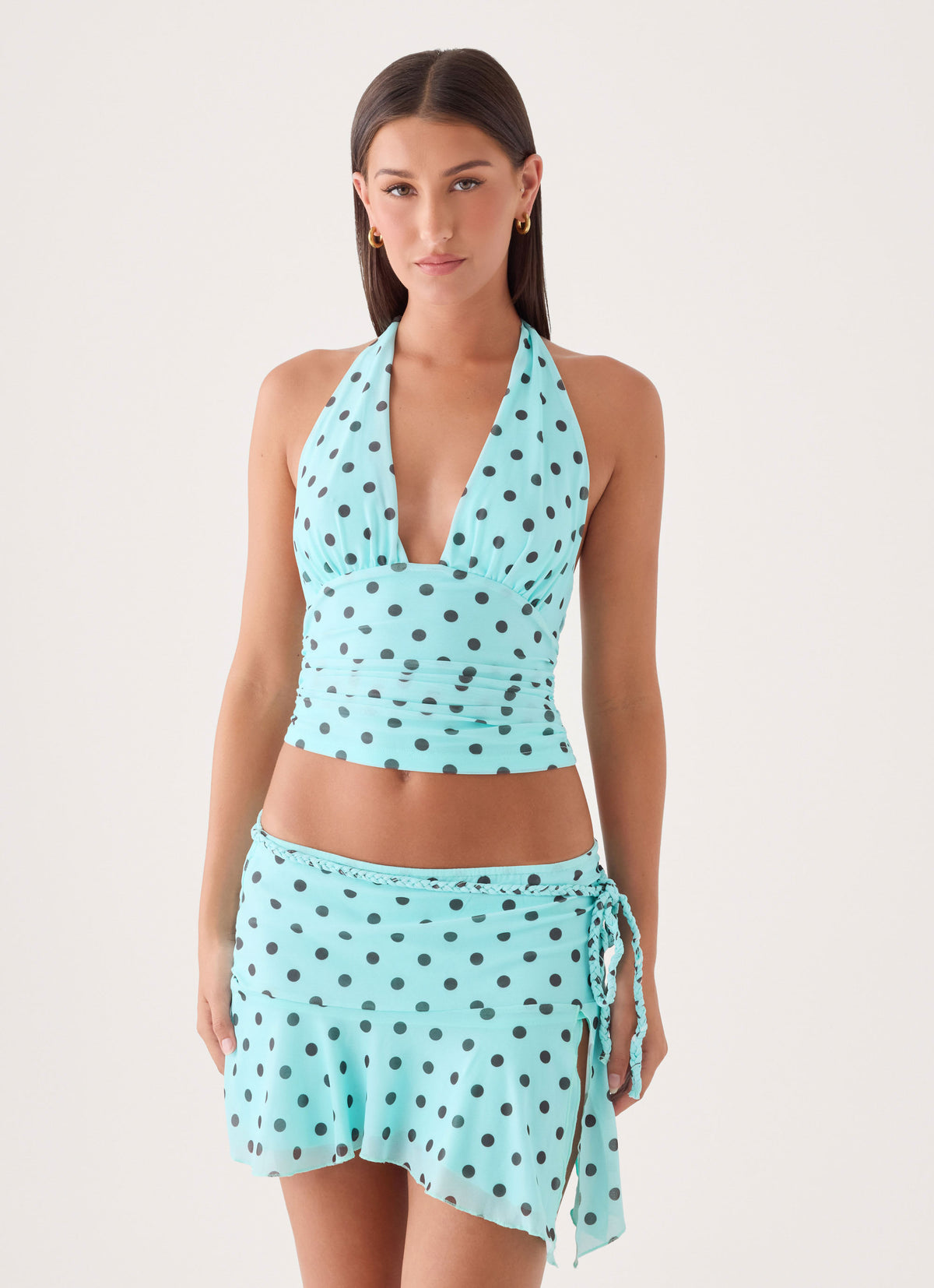 Kerrie Halter Top - Aqua Polka Dot