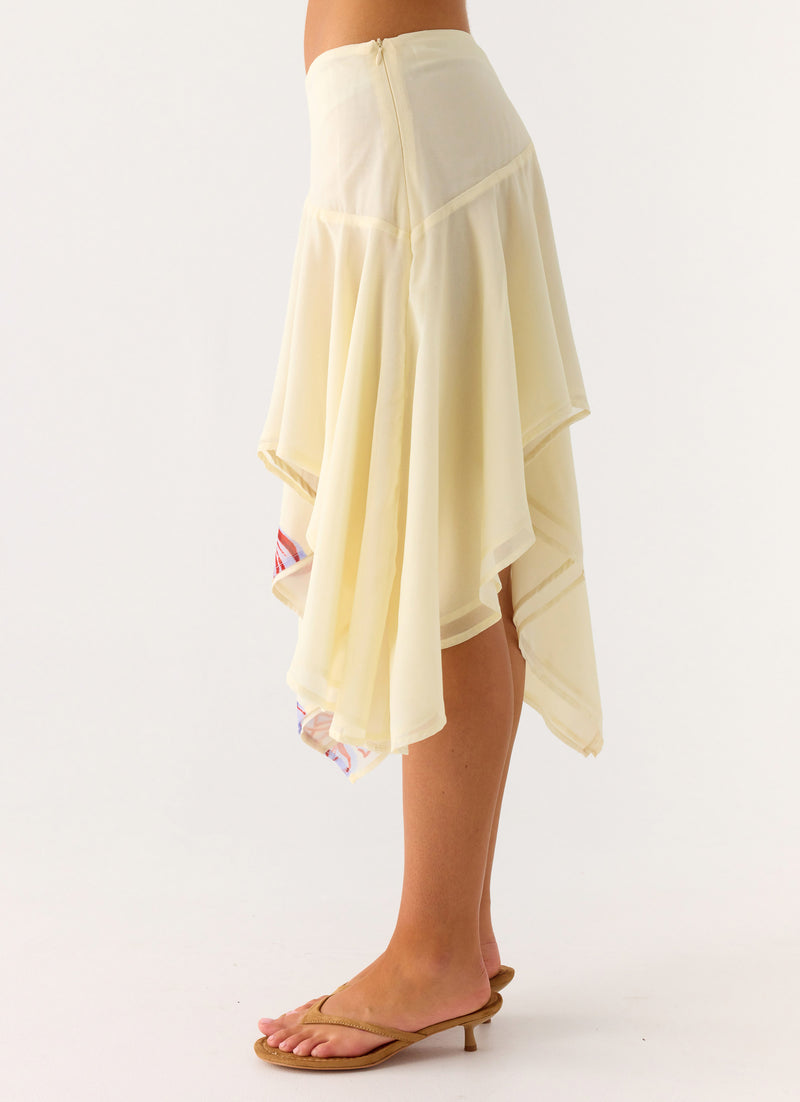 Kia Low Rise Asymmetrical Midi Skirt - Purple Floral