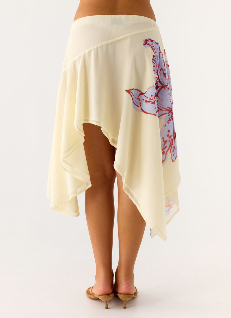 Kia Low Rise Asymmetrical Midi Skirt - Purple Floral
